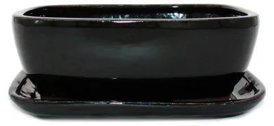 Obrázek produktu pro Miska na bonsaje s podšálkem, velikost 4, černá antracitová, obdélníková, model GB5, délka 26 cm, šířka 20 cm, výška 9 cm