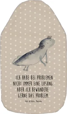 Produktbild von Mr. & Mrs. Panda Wärmflasche Axolotl Schwimmen - Grau Pastell - Geschenk, mit Bezug, Lurch, Problem, Bettflasche, Wärmekissen, Wärmflaschen, Optimistisch, Lösungen