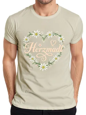 Zdjęcie produktu dla T-shirt "Herzmadl Edelweiss Blumenherz Tracht Bayern Wiesn Lederhose Alpen" dla mężczyzn, kolor: naturalny, rozmiar: L