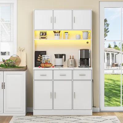 Immagine prodotto di Colonna AIORBER, 6 ante e 3 cassetti, con illuminazione LED, ripiani regolabili, con connessione USB, 100x40x180 cm, per cucina, bianco
