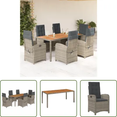 Produktbild von The Living Store 7-tlg. Garten-Essgruppe mit Kissen Grau Poly Rattan
