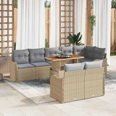 Zdjęcie produktu dla Maison Exclusive - Zestaw mebli ogrodowych, sofa i fotele, 9 elementów. Kolor beżowy, wykonane z rattanu syntetycznego