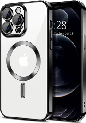 Produktbild von Magnetische Klar Hülle für iPhone 12 Pro Max, Kompatibel mit MagSafe, Elektroplattiert Handyhülle mit Kameraschutz Schwarz