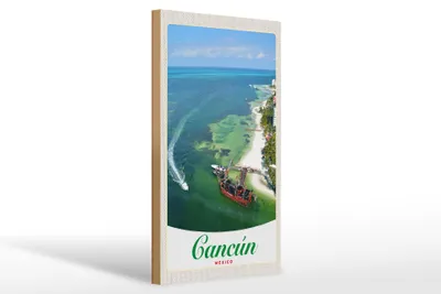 Produktbild von Holzschild Reise 20x30cm Cancun Mexiko Strand Meer Schiffe