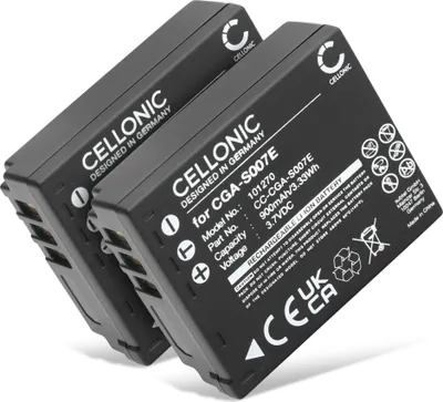 Image de CELLONIC 2x Batterie pour Appareil photo Compatible avec Panasonic Lumix DMC-TZ5, Lumix DMC-TZ3, Lumix DMC-TZ4, CGA-S007 - (900mAh, 3.7V)