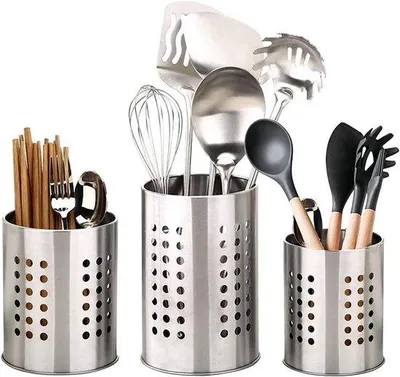 Produktbild von Famanu Küchenregal - Set von 3 - Edelstahl - Praktischer Halter für Küchenutensilien