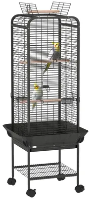 Zdjęcie produktu dla Klatka dla ptaków PawHut, przestronna konstrukcja, łatwa mobilność, ciemnoszara, 62,5x62,5x146 cm