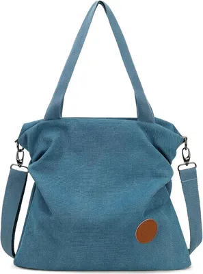 Produktbild von Handtasche Damen Canvas Umhängetasche Crossover Bag 41cm Blau
