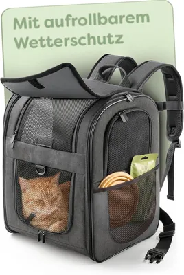 Productafbeelding van Kattenrugzak en hondenrugzak tot 7 kg - draagrugzak met netvensters - donkergrijs - 31 x 30 x 43 cm