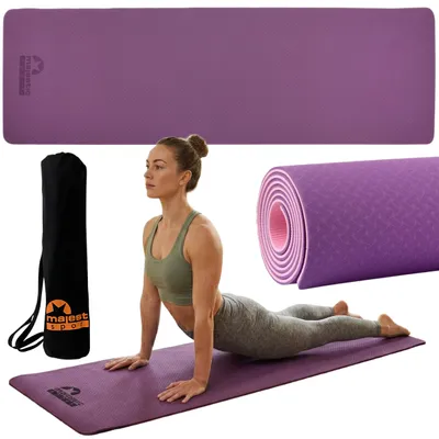 Produktbild von Violette Yogamatte – rutschfest und wasserabweisend, 183 × 61 × 0,6 cm, inkl. Tragetasche für Fitness und Yoga