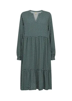 Produktbild von Feminines Kleid SC-TALITA 3 Midi mit geteiltem Halsausschnitt, langen Ärmeln und geometrischem Druck