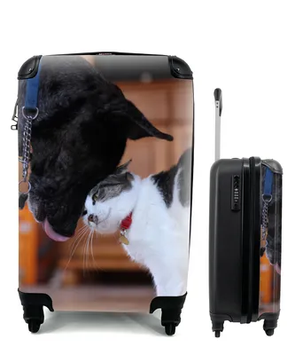 Produktbild von MuchoWow® Koffer Handgepäck Trolley Rollkoffer Kleine Reisekoffer mit 4 Rollen - Katze - Hund - Zusammen - Cabin Size < 55x40x23 cm & 55x40x20 cm - Fotokoffer - Kabinenkoffer - Boardgepäck - Reise-Box - Reisekoffer - Reisegepäck - Koffer mit Bild - Trolley für Kinder