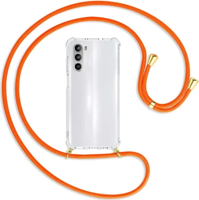 Produktbild von Handykette Backcover-Schutzhülle mit Band (Metall goldfarben) für Motorola Moto G52 / G82 - neonorange