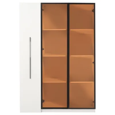 Produktbild von Flieks Glasvitrine mit LED-Beleuchtung und Rollschrank, Esszimmerschrank Badschrank mit 2 Glastüren, Standschrank Hochschrank, 110.5x35x160 cm, Weiß
