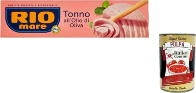 Produktbild von 24x Rio Mare Tonno all'Olio di Oliva Thunfisch in Olivenöl, Gelbflossen thun 80g + Italian Gourmet polpa 400g