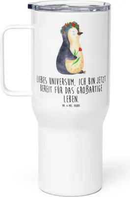 Produktbild von Mr. & Mrs. Panda Thermobecher Pinguin Blumen - Weiß - Geschenk, Geschenkidee, Universum, Trinkgefäß, Positiv, Isolierbecher, Motivation, Kaffee-to-go-Becher, Teetasse