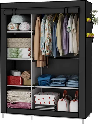 Produktbild von Kleiderschrank Faltschrank Wäscheschrank Stoffschrank mit 5 Fächern 105x45x170cm Schwarz