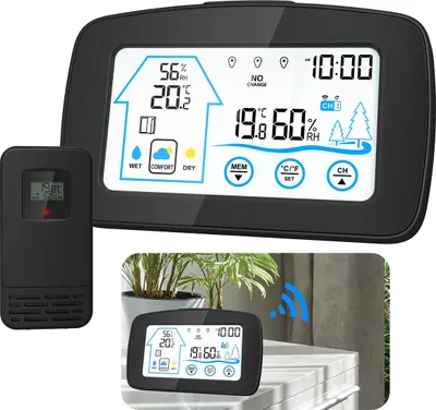 Produktbild von Elektronische Wetteruhr kabellos – Thermometer/Hygrometer, Farbdisplay, Wecker, Temperaturtrend für Zuhause/Outdoor