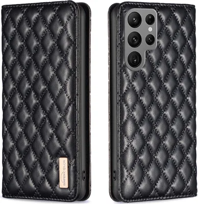 Image de Etui en cuir pour Samsung Galaxy S23 Ultra, élégant étui en cuir avec fentes pour cartes et support Noir