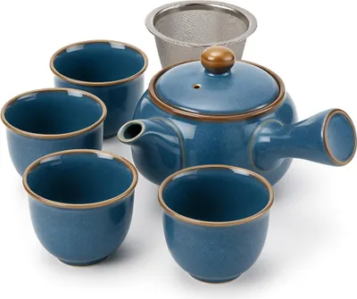 Immagine prodotto di Set da Tè Giapponese Kyusu in Vetroceramica – Teiera con Manico Laterale + 4 Tazze