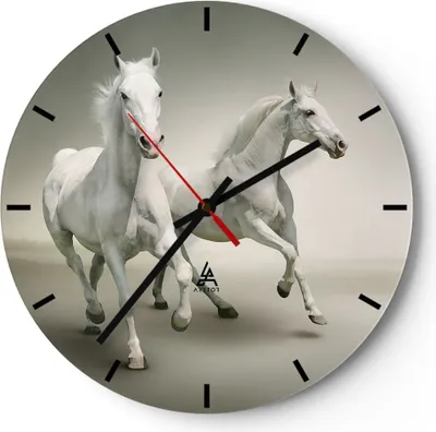 Produktbild von Wanduhr - Rund - Glasuhr - Tiere araber pferd bauernhof - 40x40cm - Schleichendes Uhrwerk - Lautlos - zum Aufhängen bereit - Dekoration Modern - Wanddekoration aus Glas - C3AR40x40-2387