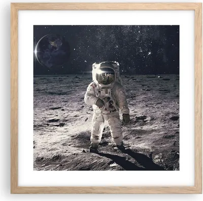 Produktbild von Gerahmtes Poster - Rahmen in heller Eiche - Mond Erde Astronaut - 40x40 cm - Wand Bild - Wanddeko - Wandbilder - Kunstposter - Wandposter - Bilderrahmen - Bilder - Kunstdruck - P2NAC40x40-4882