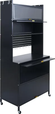 Immagine prodotto di Armadio da cucina HWC-O53, scaffale da cucina armadio piano di lavoro armadio scomparti arrotolabile in metallo 175x80x42cm ~ nero