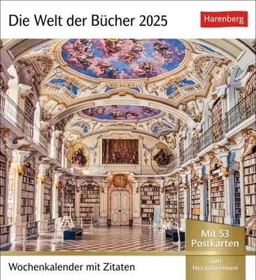 Produktbild von Die Welt der Bücher Postkartenkalender 2025 - Wochenkalender mit 53 Literaturpostkarten