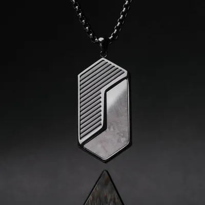 Holzkern Herren-Halskette Edelstahl Zigzag Marmor/Schwarz 1