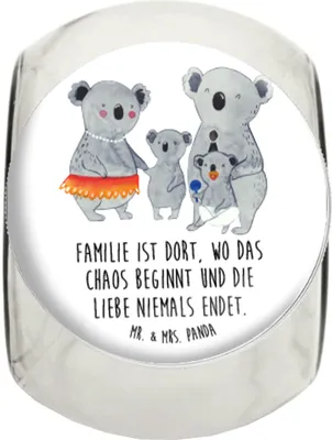 Produktbild von Mr. & Mrs. Panda Kaffeedose Koala Familie L 870ml - Weiß - Geschenk, Bruder, gewürzglas, Papa, Teedose, Mama, Vorratsdose Glas, Kinder, Vorratsbehälter, schraubglas