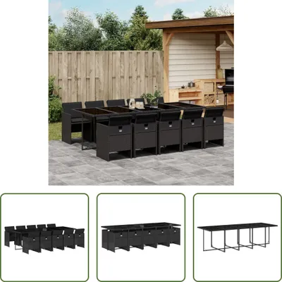 Produktbild von The Living Store 11-tlg. Garten-Essgruppe mit Kissen Schwarz Poly Rattan