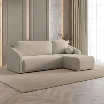 Produktbild von Masseno Ecksofa MARELLO mit Schlaffunktion L-Form, Sofa mit Bettkasten, Wohnzimmersofa, Couch, Soffa, Bettsofa, Couchgarnitur- Beige, QUELLE 05