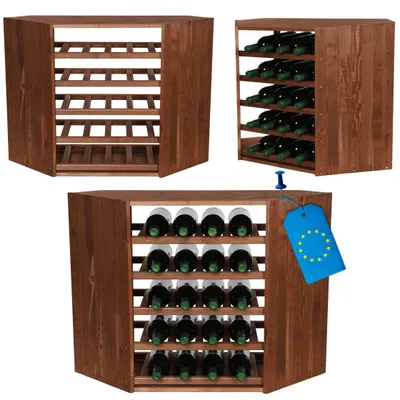 Produktbild von MODO24 Eck-Weinregal 20 Flaschen, Flaschenregal, Weinschrank, Getränkeregal, Kellerregal, Stapelbar, Massivholz, 60x30x30 cm, Braun, RW61