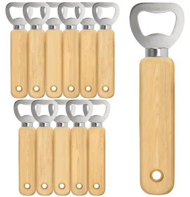 12 Holz-Flaschenöffner, gravierbar, mit Holzgriff