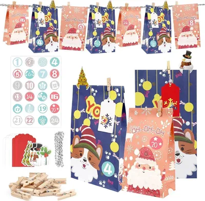 Produktbild von Adventskalender Kinder DIY XXL Geschenktüten Weihnachts-Adventskalender 24 Motive