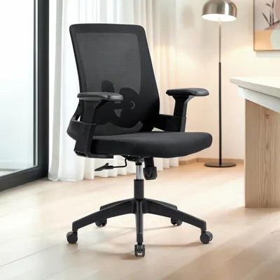 Produktbild von Bürodrehstuhl CAPVAL höhenverstellbar mit Lendenstütze, schwarz - ergonomischer Schreibtischstuhl mit Mesh-Rücken, moderner Drehstuhl, bequemer Bürostuhl für Home-Office [bis 120 kg]