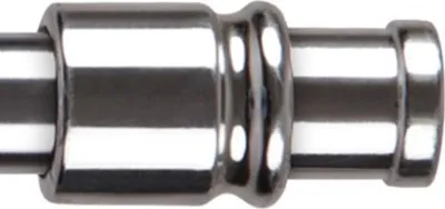 A close-up, studio shot of a metal curtain rod finial.
