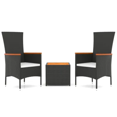 Produktbild von vidaXL 3-tlg. Garten-Lounge-Set Schwarz Poly Rattan Massivholz Akazie