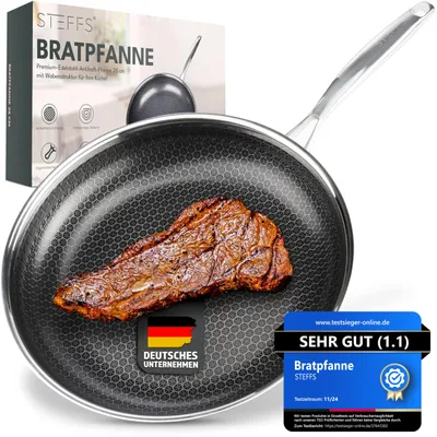 Produktbild von Bratpfanne Induktionspfanne - Edelstahl - 28 cm - Antihaftbeschichtung - Wabenboden