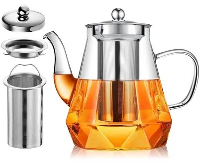 Produktbild von Teekanne mit Siebeinsatz 1.2L Glas Hitzebeständig Tropffrei