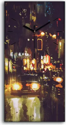 Produktbild von Wandbild Leinwand Bilder Wanduhr 30x60 Malerei Nachtstraße mit bunte Lichtern - schwarze Hände