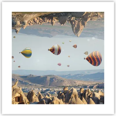 Produktbild von Poster - Poster ohne Rahmen - Surrealismus Flug Luftballons - 40x40 cm - Wand Bild - Wanddeko - Wandbilder - Kunstposter - Wandposter - Bilder - Kunstdruck - Wanddekoration - P2XAC40x40-4454
