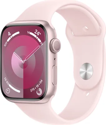 Produktbild von Watch Series 9 GPS 45mm Rose Aluminiumgehäuse mit Hellrosa Sportband - M/L
