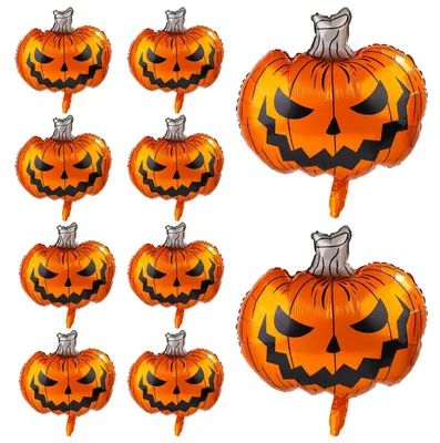 10 Halloween Kürbisballons, 75x62cm, Folie, orange-schwarz