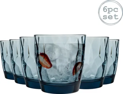 Produktbild von Bormioli Rocco Diamant Dimpled Glas trinken Tumblers - Ocean Blue - 300ml - Packung mit 6