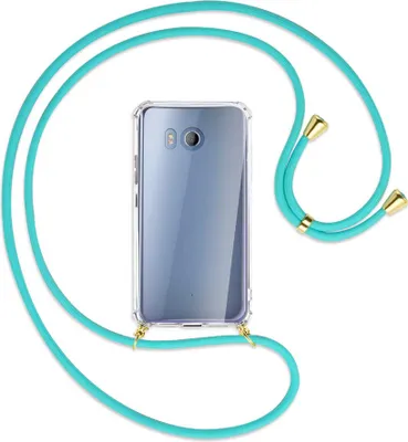 Produktbild von Handykette Backcover-Schutzhülle mit Band (Metall goldfarben) für HTC U11 - türkis