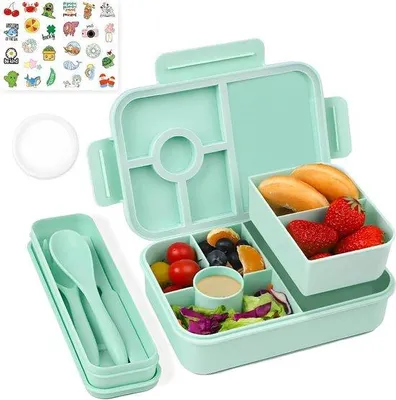 Image de Boîte à lunch verte à 4 compartiments pour enfants