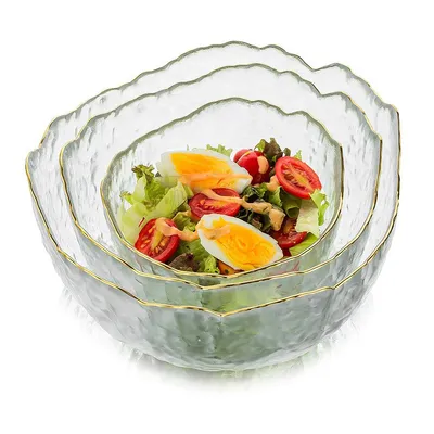 Produktbild von 3-teiliges Glas-Salatschüssel-Set,stapelbar,hitze- &kältebeständig, robustes dickes Glas,rutschfest,spülmaschinengeeignet,für Salat, Obst & Desserts