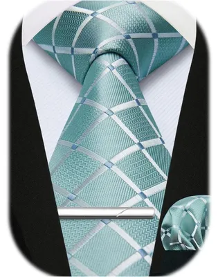 Produktbild von Herren Krawatten- und Einstecktuch-Set mit Krawattennadel, kariert, Paisley, Business, Hochzeit