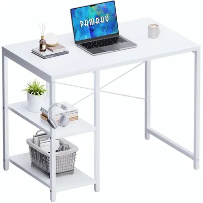 Kleiner Computertisch 80 cm mit Regalen, Weiß